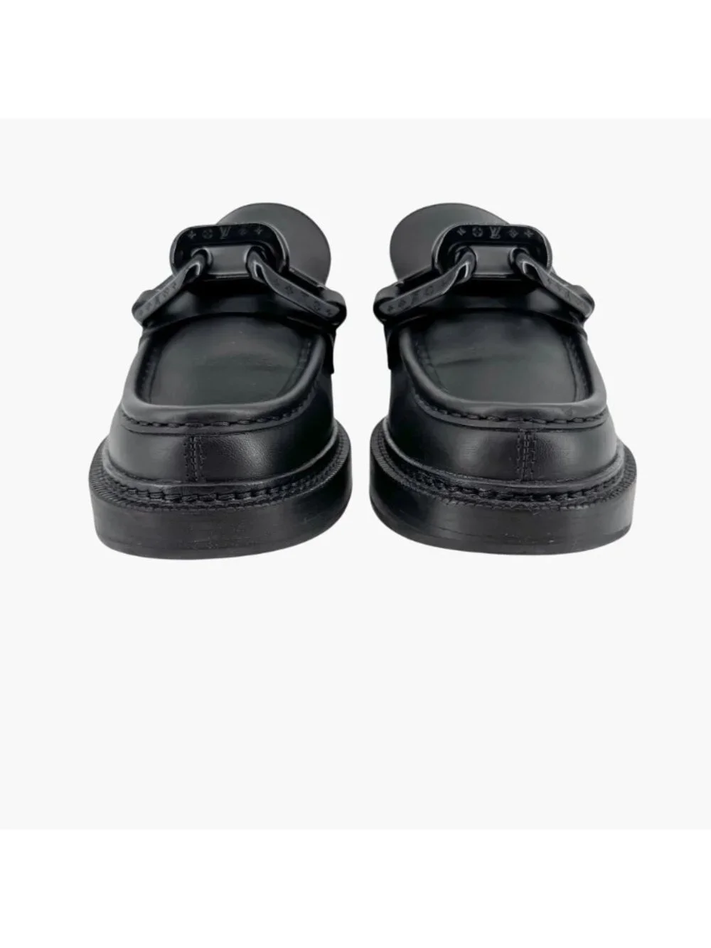 Louis Vuitton Academy Loafers Black LV Chain Platform Size 37.5 US 7.5 Women's